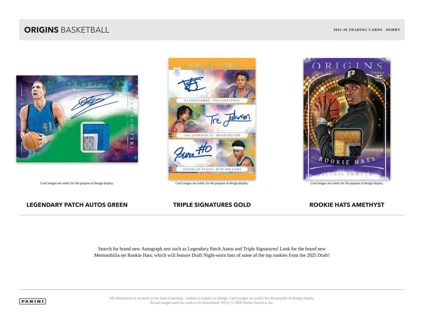 2025-26 Panini Origins Cartes Basketball NBA Hobby Box ** PRECOMMANDE **