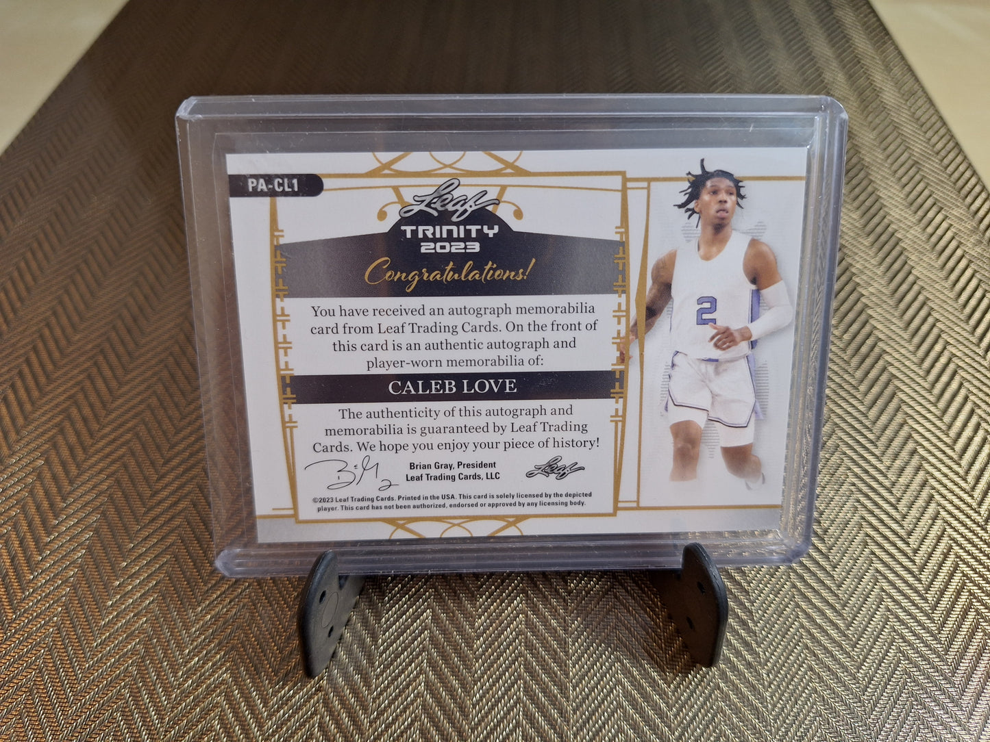 Carte collection Basketball Auto Patch CALEB LOVE #Leaf Trinity 2023 4/25