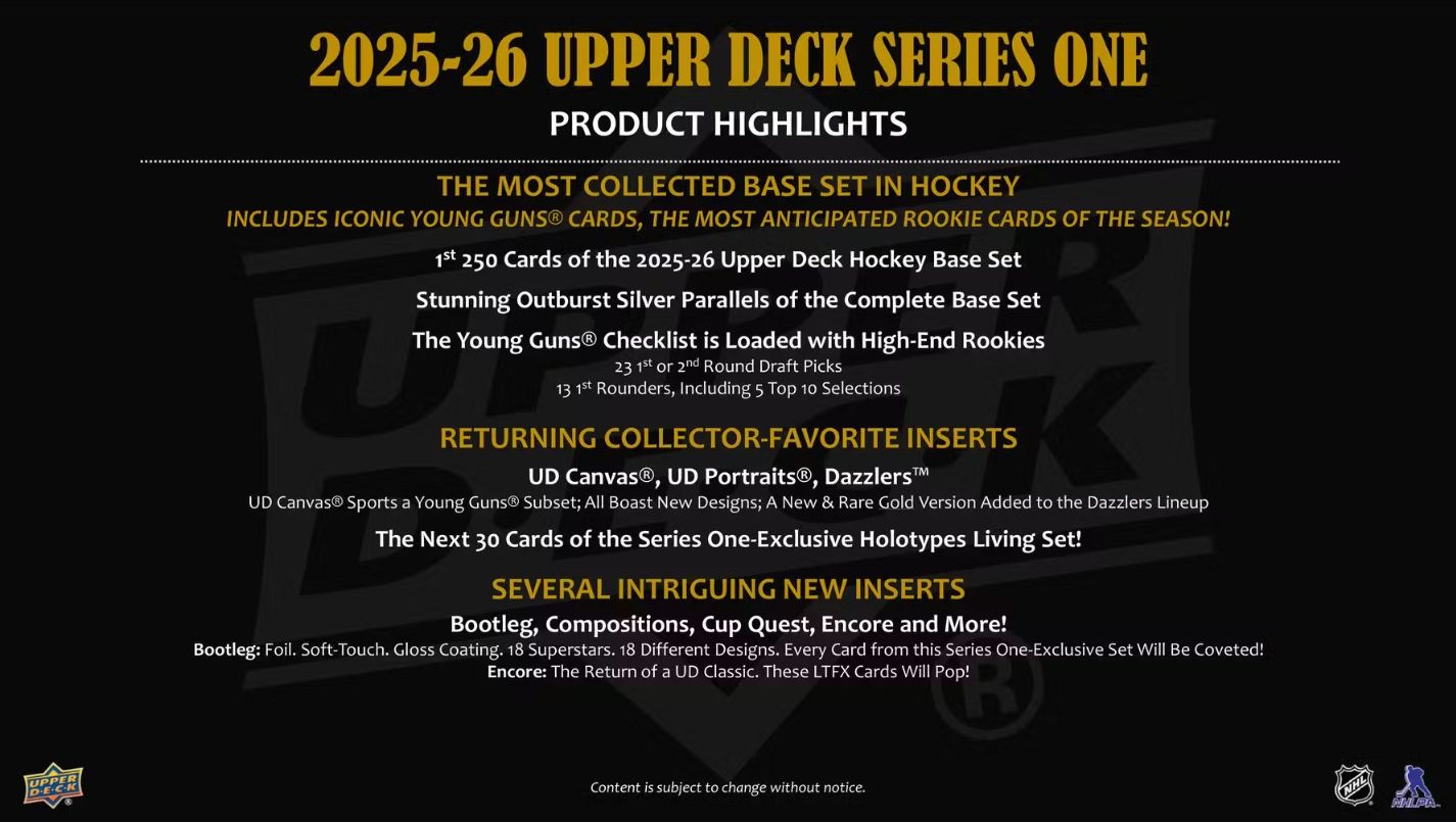 2025-26 Upper Deck Series 1 Cartes Hockey NHL Blaster Box