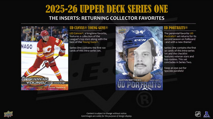 2025-26 Upper Deck Series 1 Cartes Hockey NHL Blaster Box