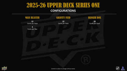 2025-26 Upper Deck Series 1 Cartes Hockey NHL Blaster Box